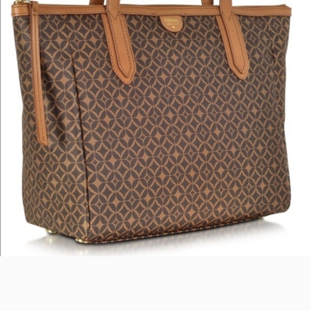 Fossil Brown Geometric Tote Bag